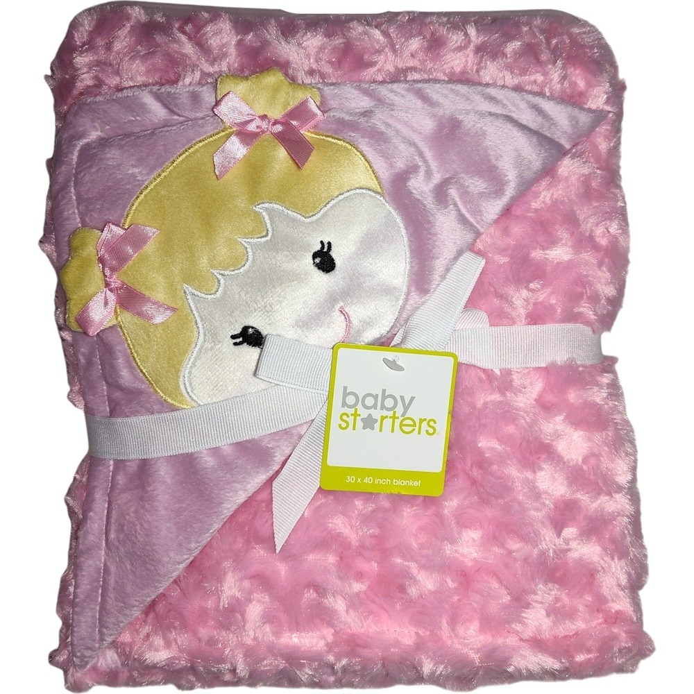 Baby Starter's Pink‎ Rosette Girl Blanket Blonde Bows Soft Velour Lovey NWT